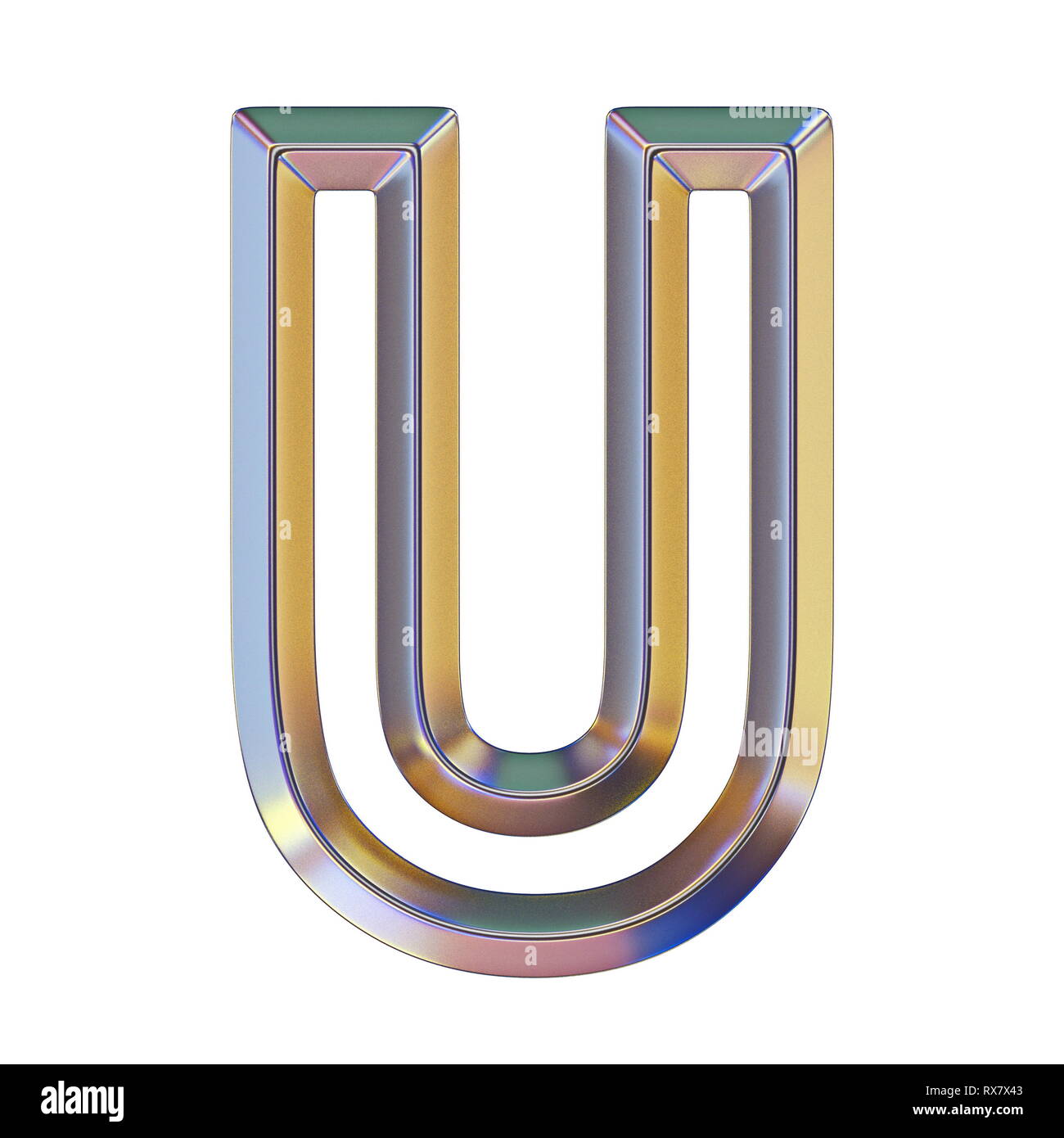 Chrome font avec des réflexions Lettre U 3D render illustration isolé sur fond blanc Banque D'Images