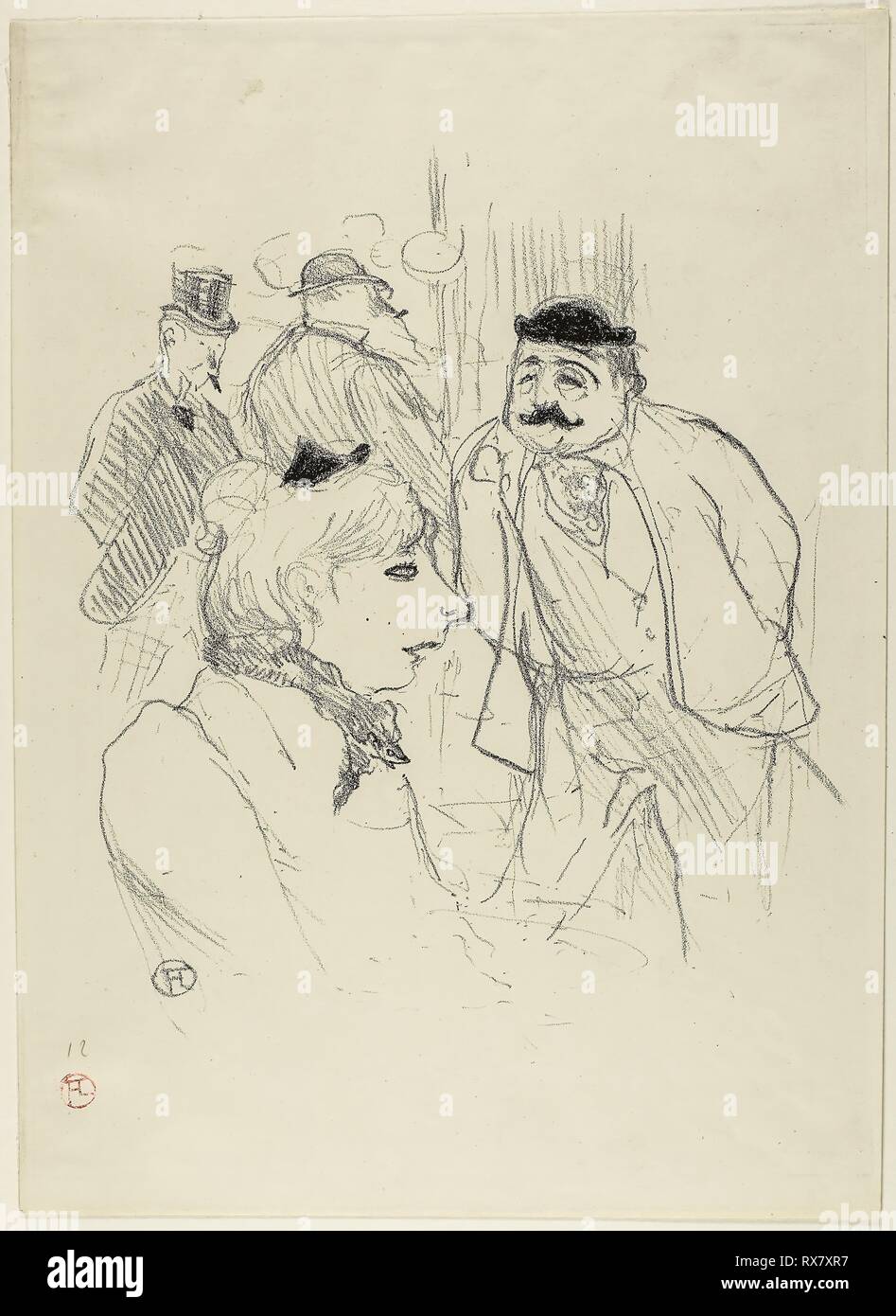 La manette--Moulin Rouge. Henri de Toulouse-Lautrec ; français, 1864-1901. Date : 1894. Dimensions : 296 × 252 mm (image) ; 386 × 281 mm (feuille). Lithographie sur vélin crème. Origine : France. Musée : le Chicago Art Institute. Banque D'Images