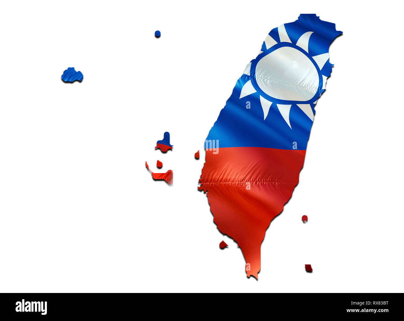 Carte sur Taiwan Waving Flag. Le rendu 3D Carte de Taiwan et Waving Flag sur l'Asie carte. Le symbole national de Taïwan. Taïwan drapeau sur fond de l'Asie. Nationa Banque D'Images