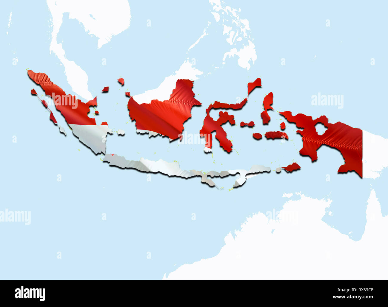 Carte Drapeau de l'Indonésie. Le rendu 3D Indonésie la carte et drapeau sur la carte de l'Asie. Le symbole national de l'Indonésie. Jakarta drapeau sur fond de l'Asie. En National Banque D'Images