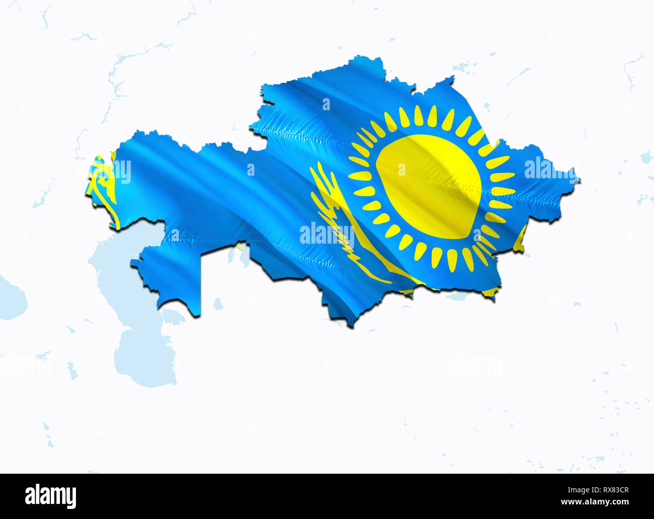 Carte Drapeau du Kazakhstan. Le Kazakhstan de rendu 3D la carte et drapeau sur la carte de l