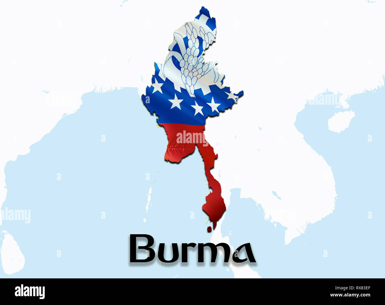 Carte Drapeau du Myanmar. Le rendu 3D de la carte et drapeau Myanmar — free download