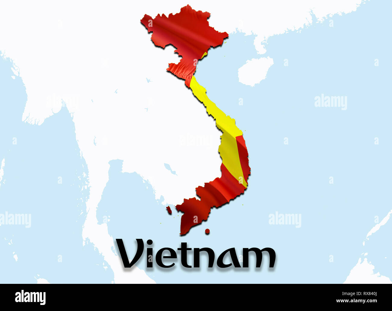 Carte Drapeau du Vietnam. Le rendu 3D Carte du Vietnam et d'un drapeau sur la carte de l'Asie. Le symbole national du Vietnam. ‎Hanoi‎ site drapeau background image téléchargez HD.Viet Banque D'Images