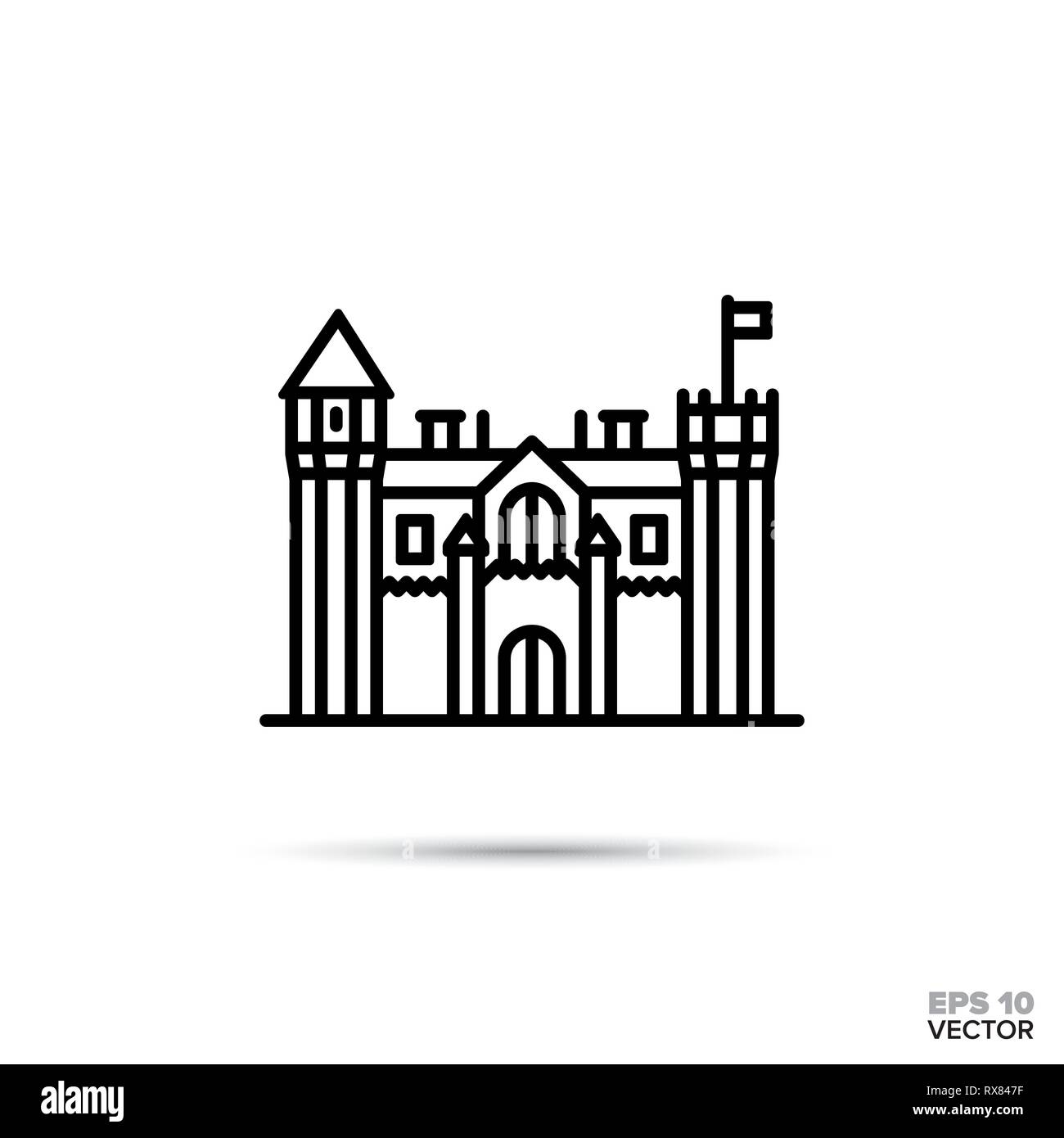 Château de fantaisie sur l'icône de la ligne de télévision. Forteresse de conte de fées vector illustration. Illustration de Vecteur