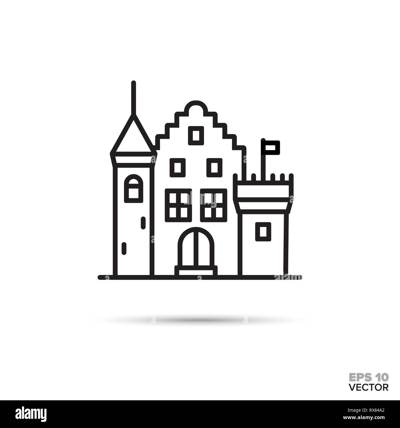 Château de fantaisie sur l'icône de la ligne de télévision. Hôtel particulier de conte de fées illustration vectorielle. Illustration de Vecteur