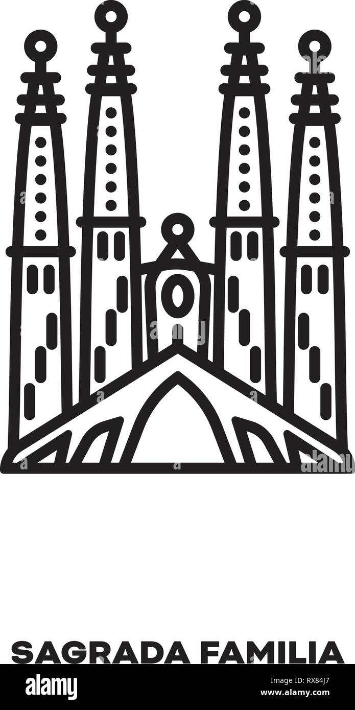 Cathédrale de la Sagrada Familia à Barcelone, Espagne, l'icône de la ligne du vecteur. Landmark International Tourisme et symbole. Illustration de Vecteur