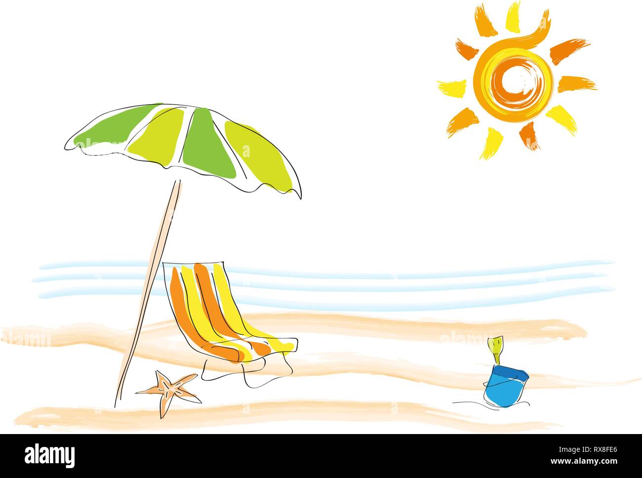 Vector Background L Ete Sur La Plage Dessin Enfantin Fait Main Image Vectorielle Stock Alamy
