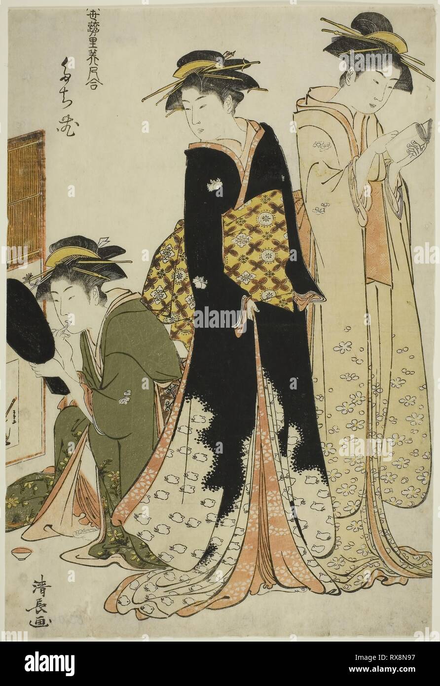 Les artistes de la Tachibana, de la série "A Collection of Contemporary beautés du plaisir quarts (Tosei yuri bijin awase)'. Torii Kiyonaga, Japonais, 1752-1815. Date : 1779-1789. Dimensions : 35,9 x 24,3 cm. Gravure sur bois en couleur ; Oban. Origine : Japon. Musée : le Chicago Art Institute. Banque D'Images