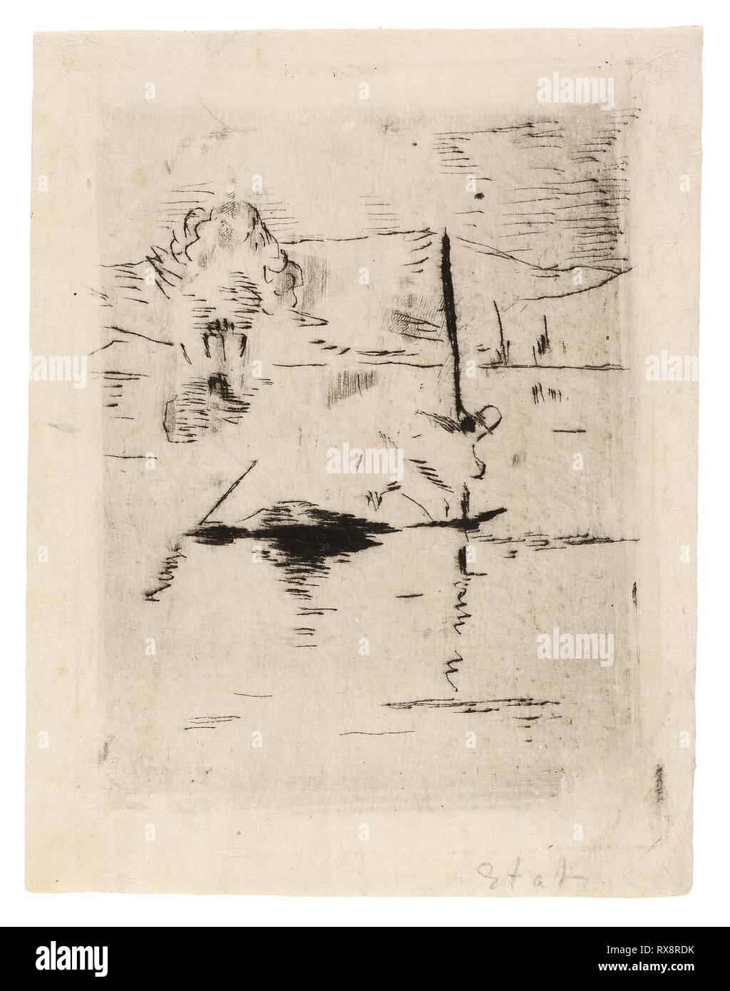 Le fleuve dans la plaine. Édouard Manet (Français, 1832-1883) ; imprimé par Auguste Delâtre (Français, 1822-1907), écrit par Charles Cros (Français, 1842-1888). Date : 1874. Dimensions : 106 × 80 mm (image) ; 116 × 88 mm (plaque) ; 129 × 99 mm (feuille). Pointe sèche en noir sur papier Japon d'ivoire. Origine : France. Musée : le Chicago Art Institute. Banque D'Images