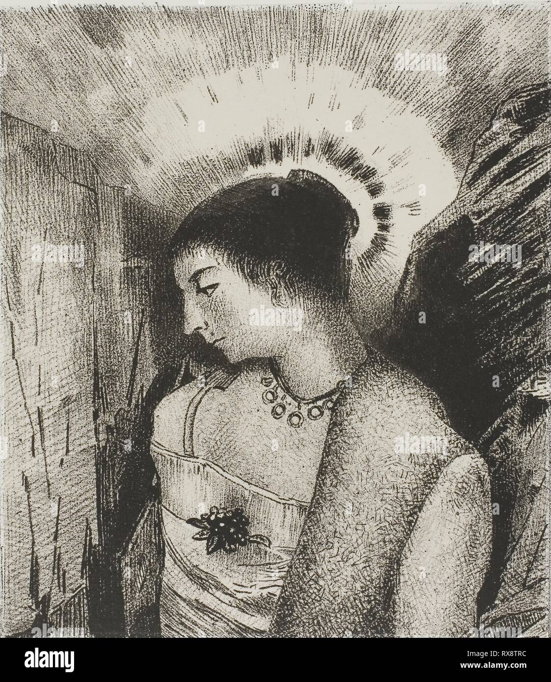 Ici est la bonne déesse, la mère d'Idaean les montagnes, la plaque 15 de 24. Odilon Redon ; français, 1840-1916. Date : 1896. Dimensions : 149 × 130 mm (image/Chine) ; 310 × 224 mm (feuille) ; 525 × 346 mm (feuille, fixation). Lithographie en noir sur papier ivoire Chine fixées sur papier vélin ivoire lourd. Origine : France. Musée : le Chicago Art Institute. Banque D'Images