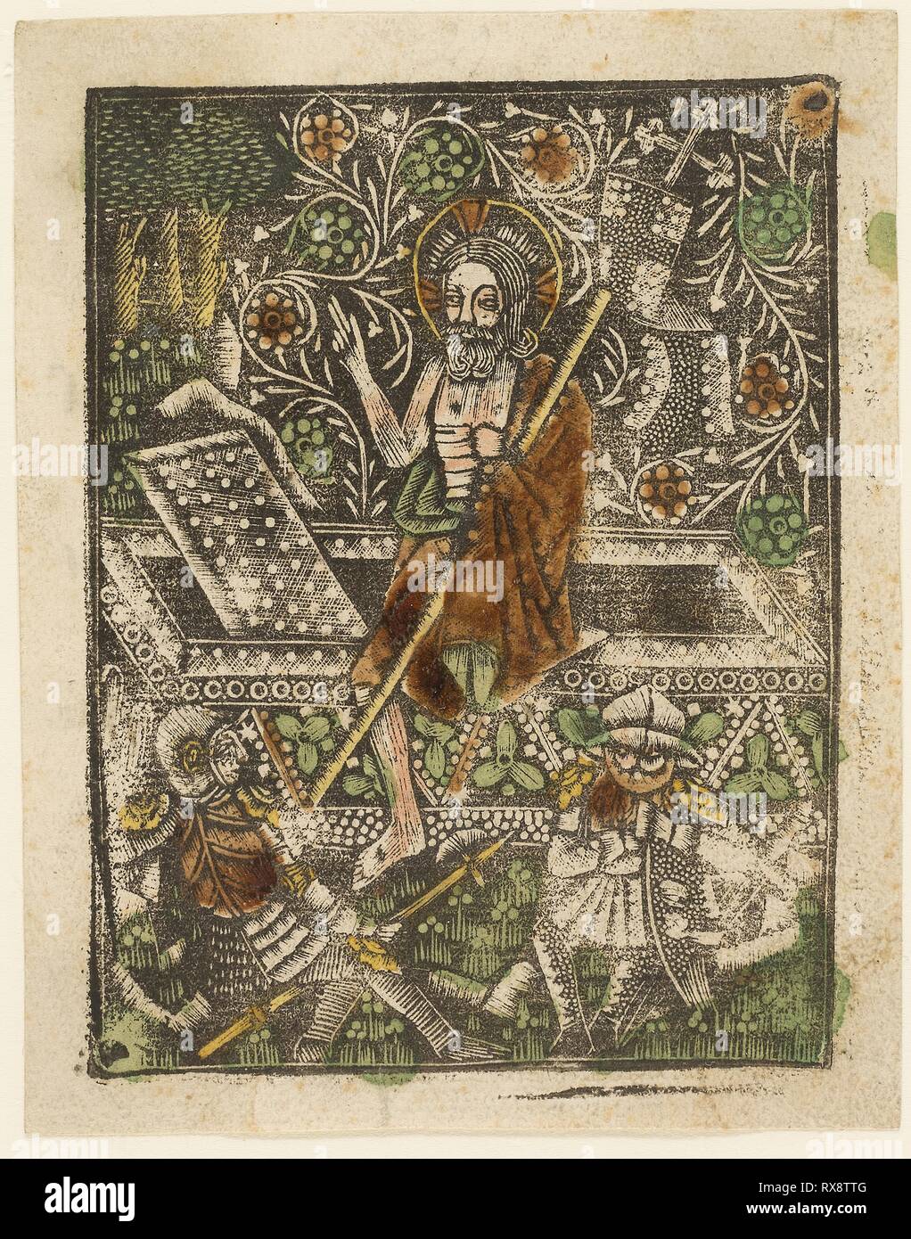 La Résurrection. Artiste inconnu ; bavarois, 15ème siècle. Date : 1460-1465. Dimensions : 100 × 75 mm (plaque) ; 105 × 80 mm (feuille). Metalcut colorée à la main en noir avec le pinceau et aquarelle en jaune, brun-rouge, vert et le lac, sur papier vergé ivoire, avec texte manuscrit à la plume et encre brune au verso. Origine : Allemagne. Musée : le Chicago Art Institute. Banque D'Images
