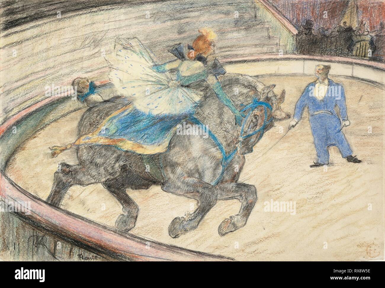 Au Cirque : travaux de l'anneau. Henri de Toulouse-Lautrec ; français, 1864-1901. Date : 1899. Dimensions : 217 × 316 mm. Fusain, pastel et craie noire, avec des touches de dessouchage, crayon de couleur, et l'incision, sur papier vélin blanc cassé. Origine : France. Musée : le Chicago Art Institute. Banque D'Images