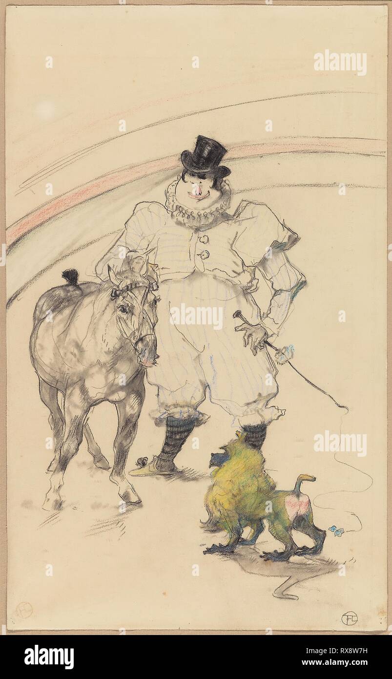 Au Cirque : Poney formés et le babouin. Henri de Toulouse-Lautrec ; français, 1864-1901. Date : 1899. Dimensions : 439 × 267 mm. Pastel noir avec dessouchage, crayon de couleur et mine de plomb sur vélin crème. Origine : France. Musée : le Chicago Art Institute. Banque D'Images