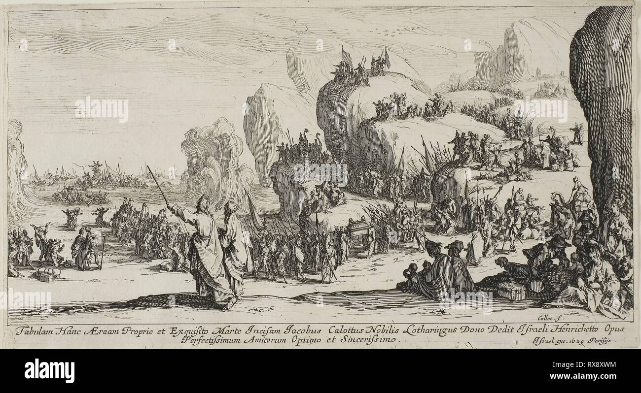 Le passage de la Mer Rouge. Jacques Callot ; français, 1592-1635. Date : 1628-1630. Dimensions : 127 × 233 mm (feuille, plaque légèrement découpés). Gravure sur papier. Origine : France. Musée : le Chicago Art Institute. Banque D'Images