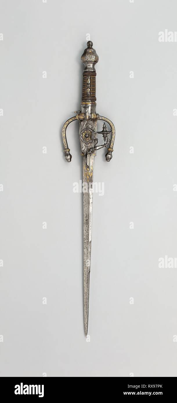 Poignard avec Wheel-Lock pistolet. L'italien. Date : 1601-1633. Dimensions : 52 cm L. (20 1/2 in.) 38,7 cm lame L. (15 1/4 in.) WT. 1 lb. 12 oz. Calibre .30. Acier, bois, fer, laiton et cuivre. Origine : Italie. Musée : le Chicago Art Institute. Banque D'Images