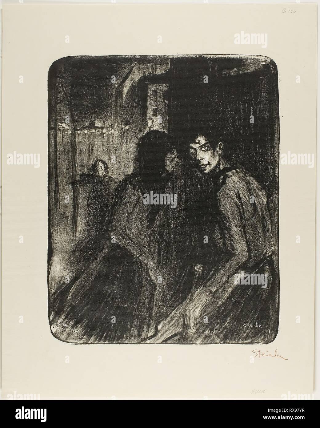 Arguant des prostituées. Théophile-Alexandre Steinlen ; français, né en Suisse, 1859-1923. Date : 1895. Dimensions : 403 × 324 mm (image) ; 546 × 437 mm (feuille). Lithographie en noir sur papier vergé ivoire. Origine : France. Musée : le Chicago Art Institute. Auteur : Pierre Théophile-Alexandre Steinlen. Banque D'Images