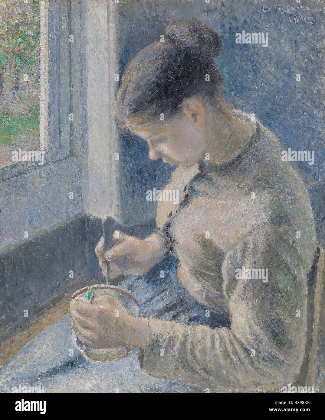 Jeune paysan avoir son café. Camille Pissarro ; français, 1830-1903. Date : 1881. Dimensions : 65,3 × 54,8 cm (25 11/16 x 21 9/16 in.). Huile sur toile. Origine : France. Musée : le Chicago Art Institute. Banque D'Images