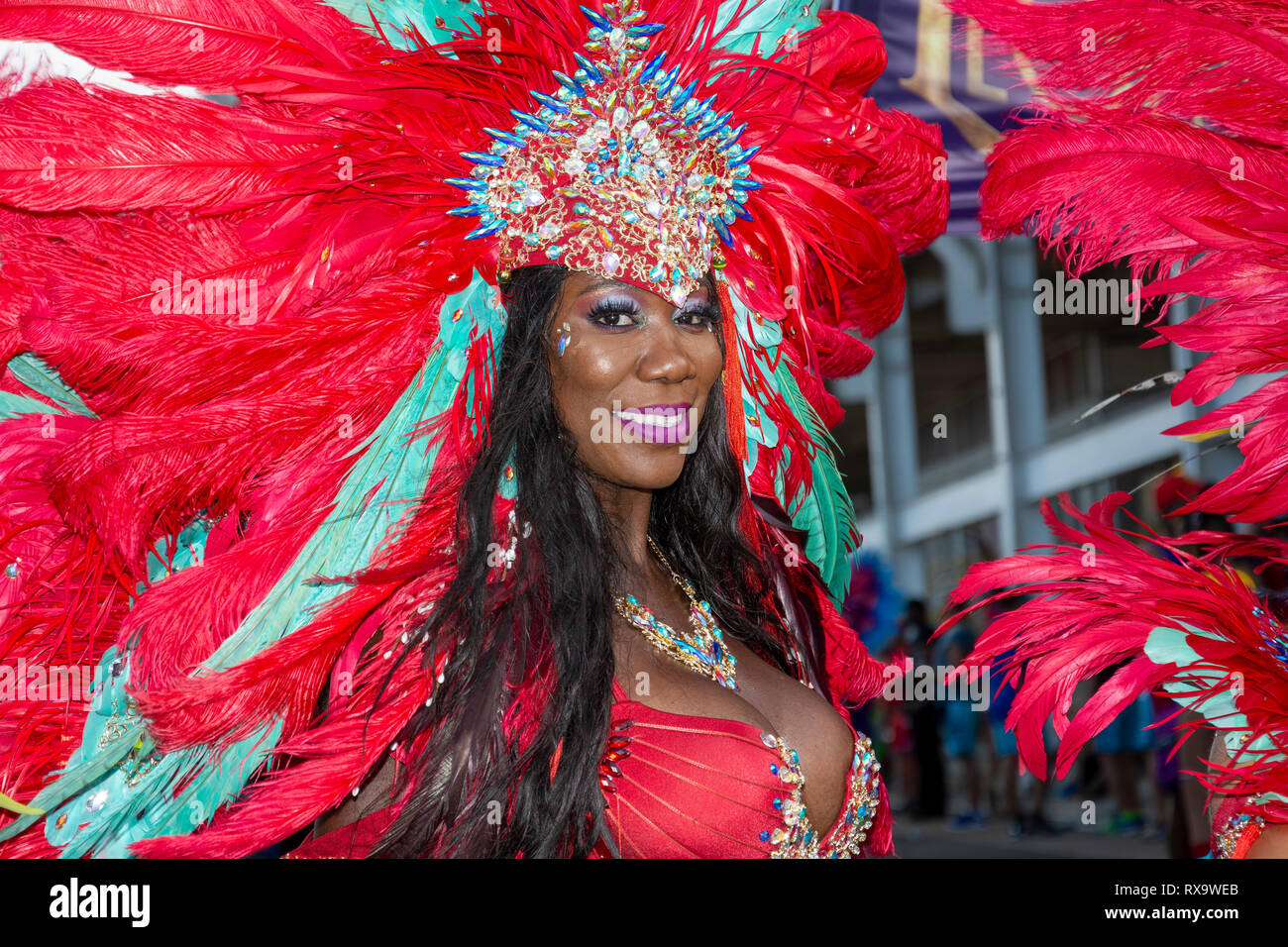 Masqueraders s'amuser dans l'Harts Carnival présentation-légendaires-, le 5 mars 2019 à Port of Spain, Trinidad. Banque D'Images