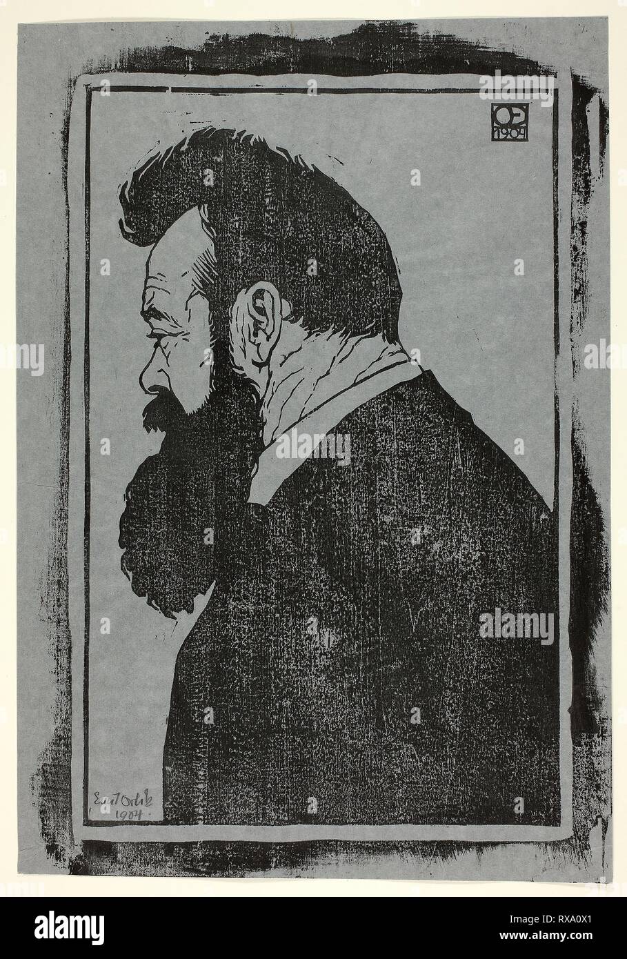 F. Hodler. Emil Orlik ; allemand, né en République tchèque, en 1870-1932. Date : 1904. Dimensions : 350 × 225 mm (image) ; 410 × 280 mm (feuille). Gravure en noir sur papier vélin bleu-gris. Origine : République tchèque. Musée : le Chicago Art Institute. Banque D'Images