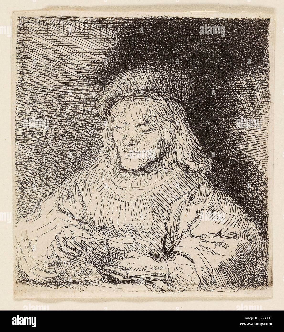 Le lecteur de carte. Rembrandt van Rijn, néerlandais, 1606-1669. Date :  1641. Dimensions : 87 x 80 mm (image/plaque) ; 91 x 83 mm (feuille).  Gravure sur papier. Origine : Pays-Bas. Musée : le Chicago Art Institute  Photo Stock - Alamy
