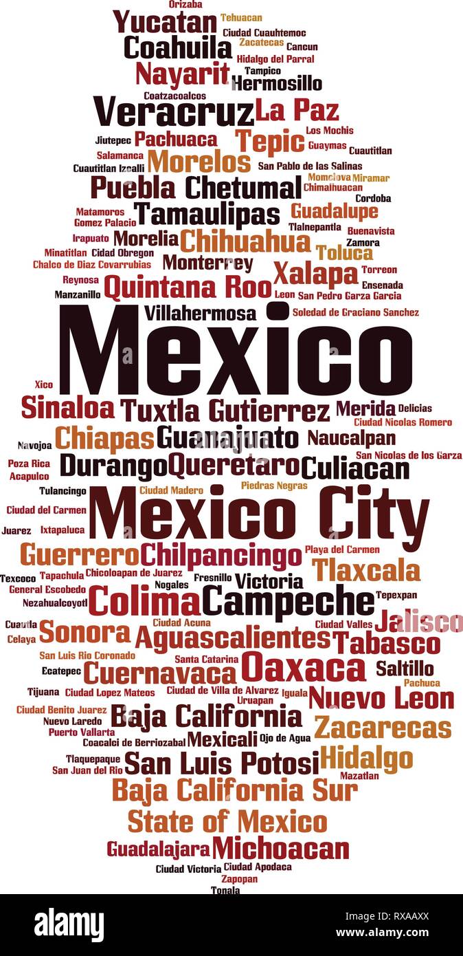 Villes en Mexique mot concept cloud. Vector illustration Illustration de Vecteur