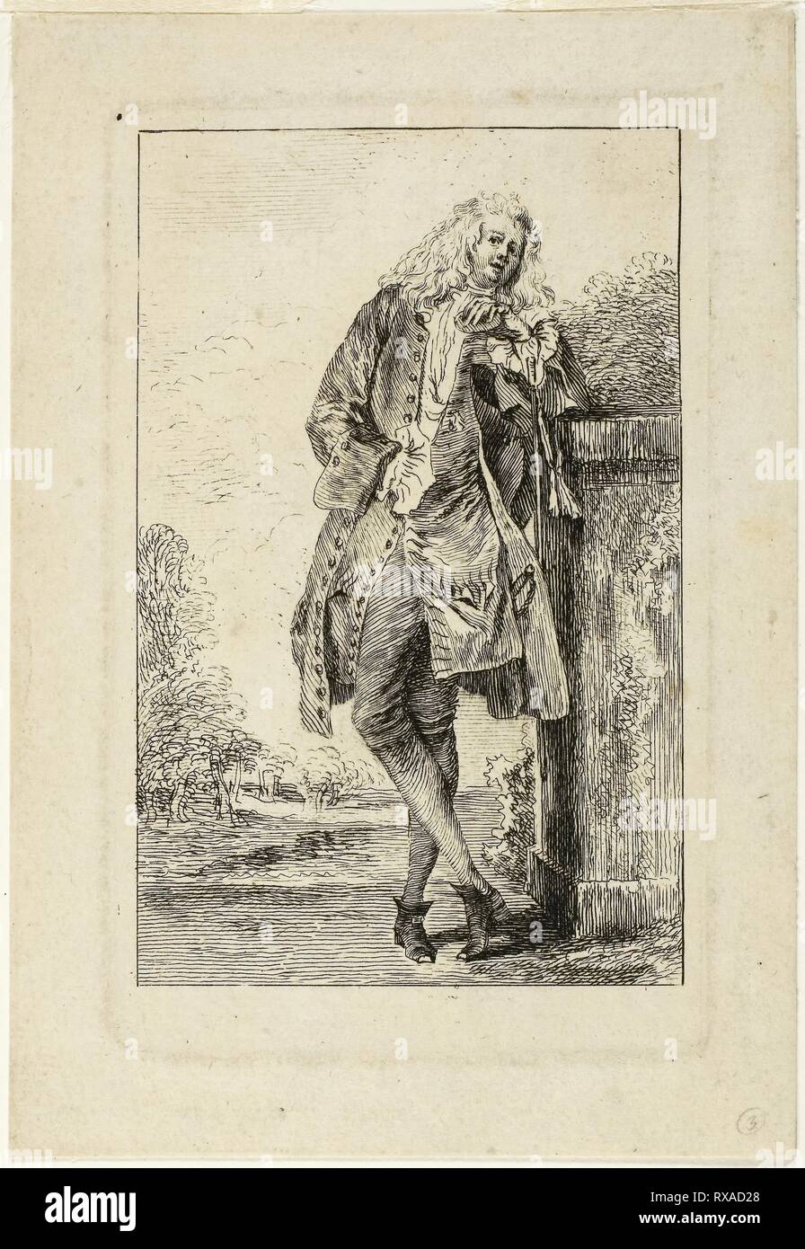 Homme debout s'appuyant sur son coude. Jean Antoine Watteau (Français,  1684-1721) ; terminé par Henri-Simon Thomassin (Français, 1687-1741). Date  : 1704-1710. Dimensions : 126 × 79 mm (image) ; 1437 × 101