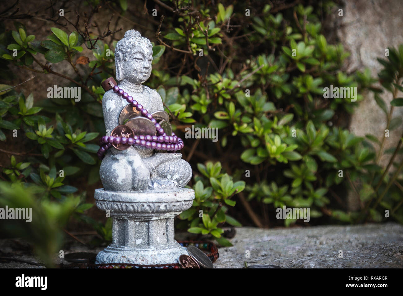 Close-up of Buddha statue contre des arbres Banque D'Images