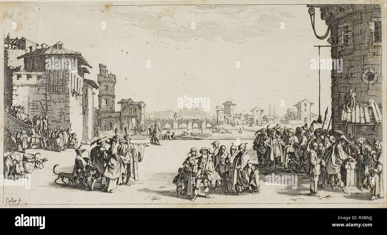 Le marché des esclaves. Jacques Callot ; français, 1592-1635. Date : 1612-1635. Dimensions : 115 × 219 mm (plaque) ; 118 × 222 mm (feuille). Gravure sur papier. Origine : France. Musée : le Chicago Art Institute. Banque D'Images