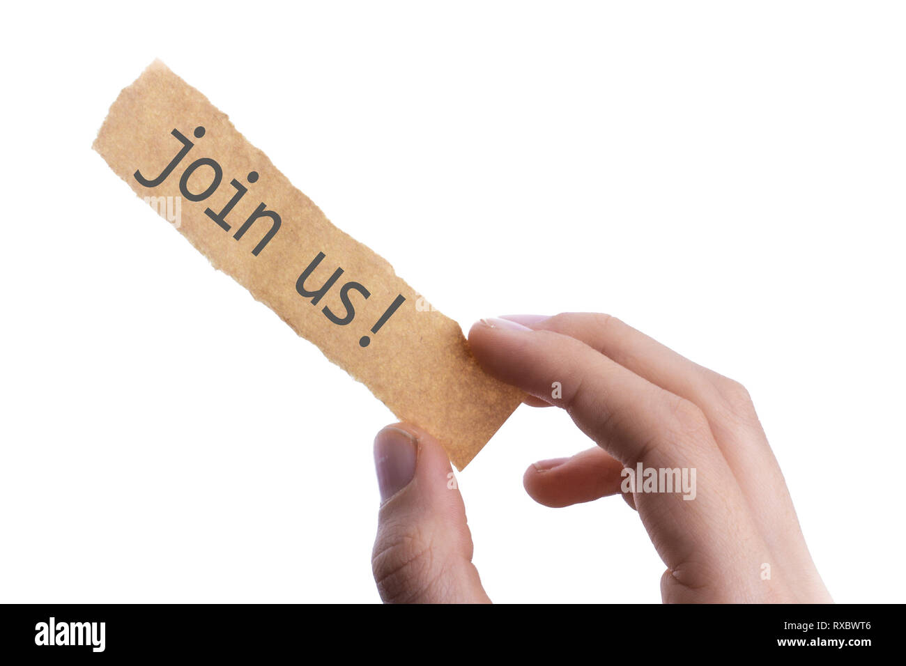 Main tenant un morceau de papier déchiré vierge Banque D'Images