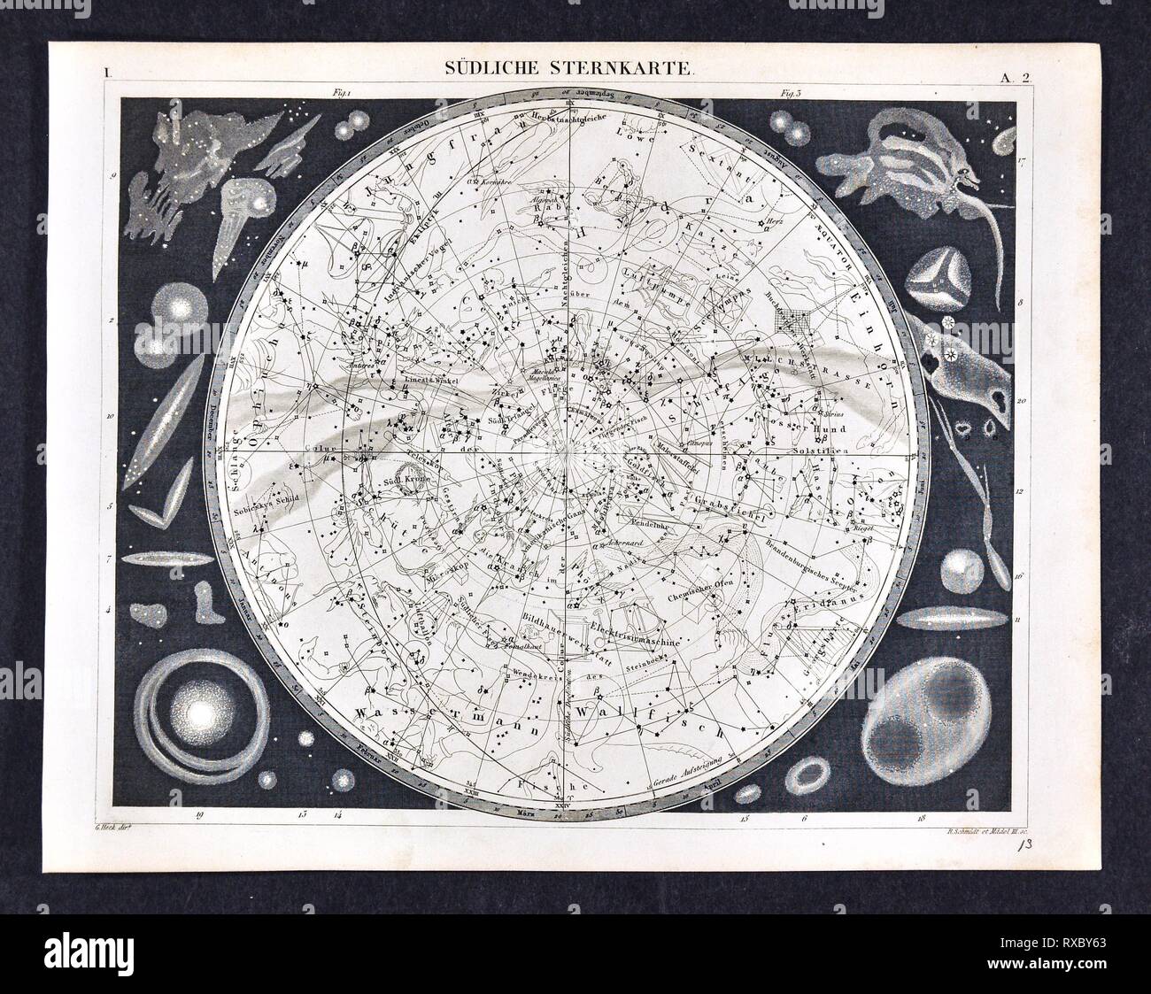 1849 Les photos Astronomie Star Carte de la constellations du ciel du sud Banque D'Images