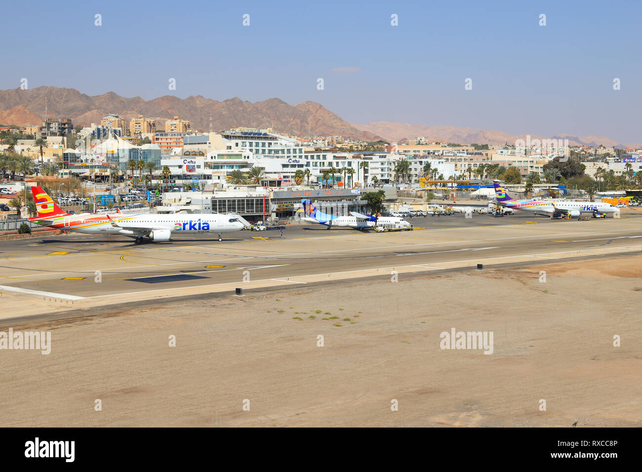 Eilat, Israël - 24 Février, 2019 : aperçu de l'aéroport à l'ancien aéroport international d'Eilat. Banque D'Images