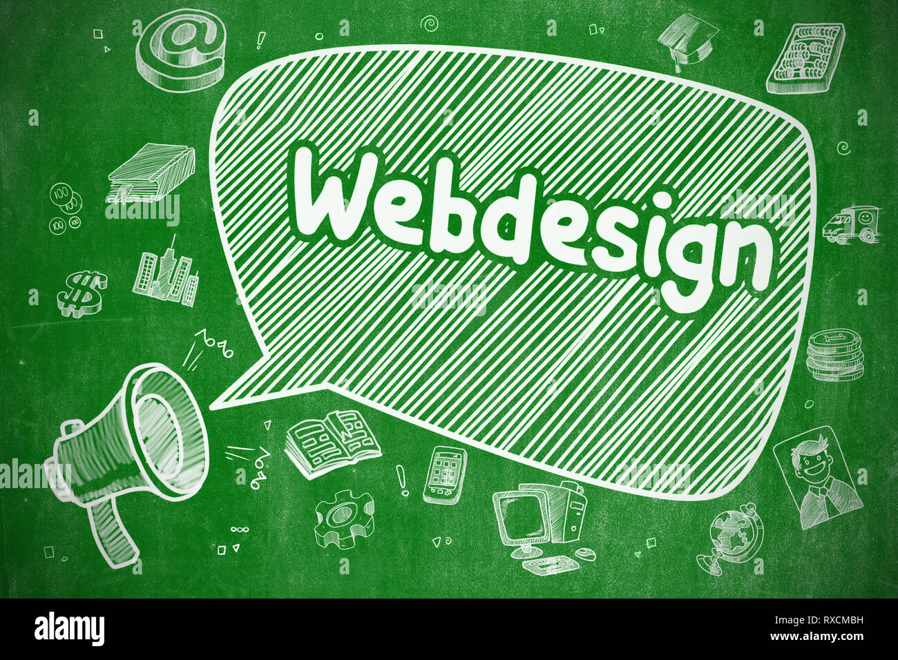 Webdesign - Illustration dessiné à la main sur vert Tableau. Banque D'Images