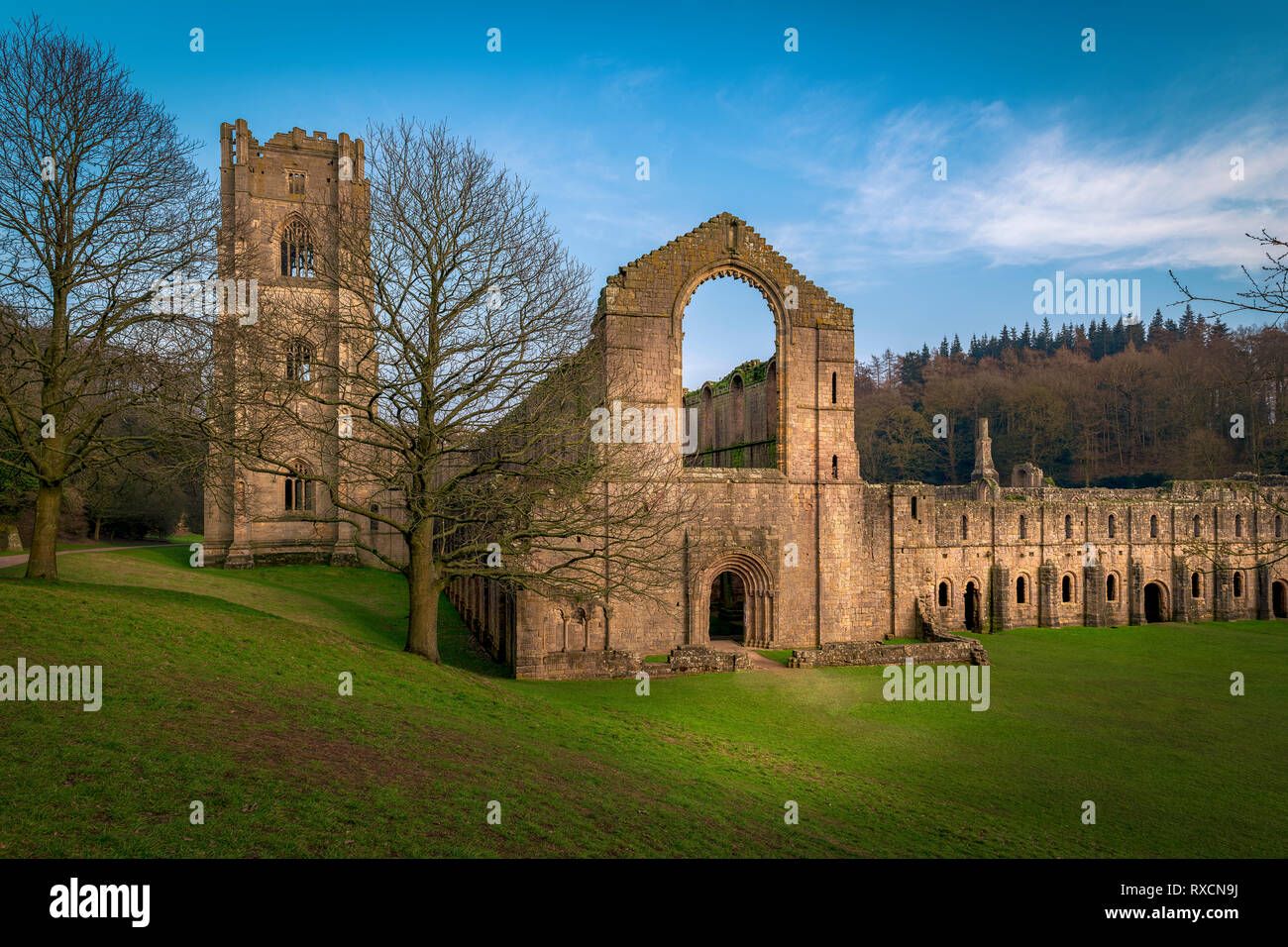 Fountains Abbey est l'un des plus grands et des mieux conservés dans les monastères cistercienne et le Royaume-Uni. Banque D'Images