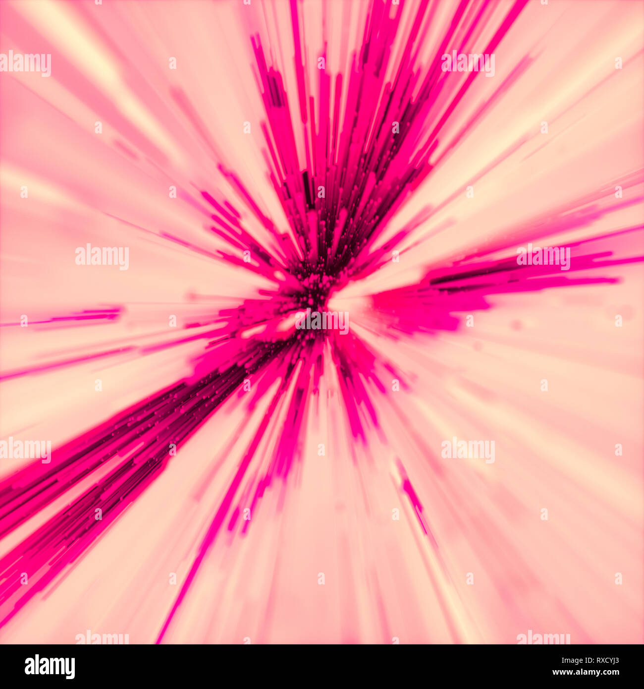 Résumé La conception d'une explosion de couleur rouge pourpre ou explosion concept sur un fond crème ou jaune pâle avec rayons rayonnants en format carré avec cop Banque D'Images