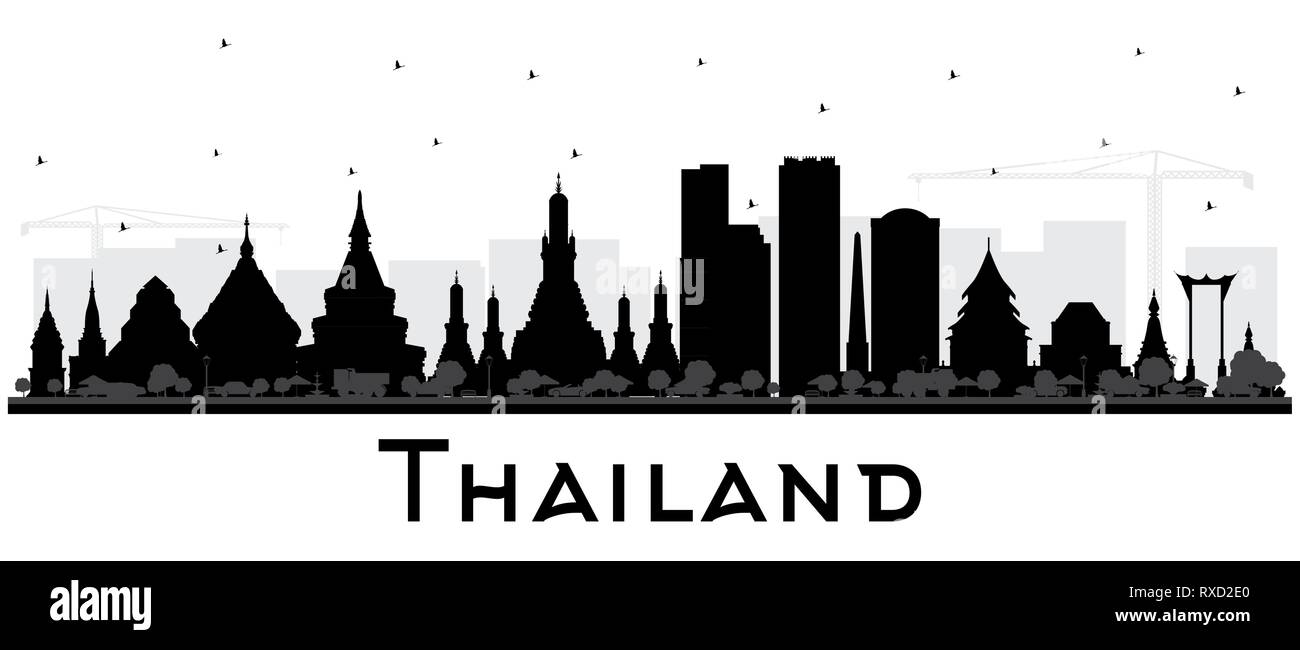 Thaïlande Ville Silhouette aux bâtiments noir isolé sur blanc. Vector Illustration. Concept du tourisme avec l'architecture historique. La Thaïlande. Illustration de Vecteur