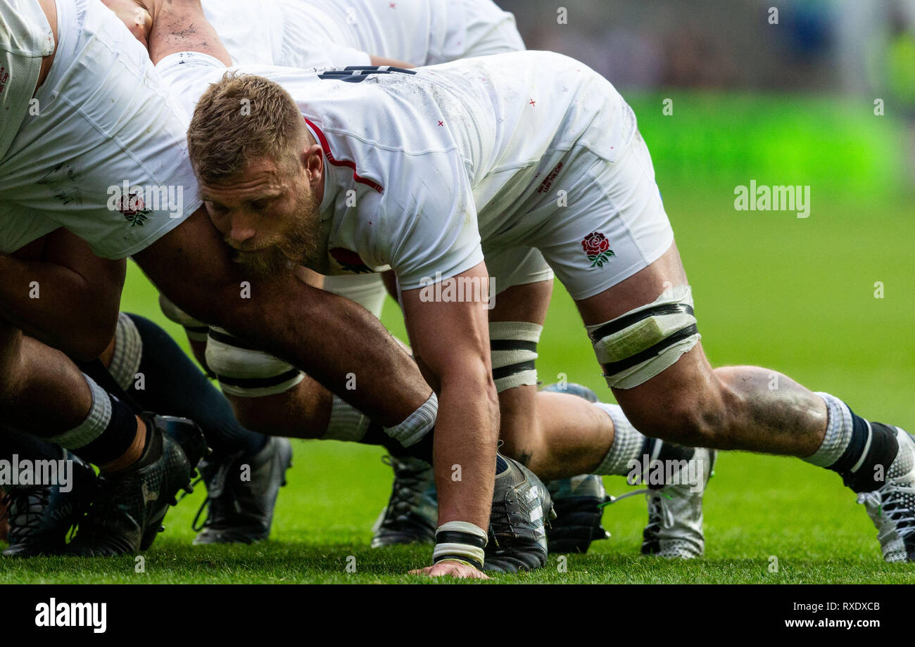 Twickenham, London, UK. 9 mars 2019. 09/03/2019 Brad Shields d'Angleterre au cours de la Guinness 6 Nations match entre l'Angleterre et l'Italie à Twickenham. Credit:Paul Harding/Alamy Live News Banque D'Images