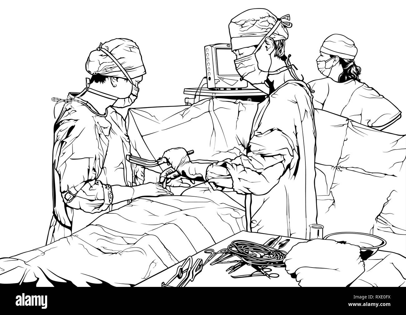 Les médecins des équipes dans la salle d'opération Illustration de Vecteur