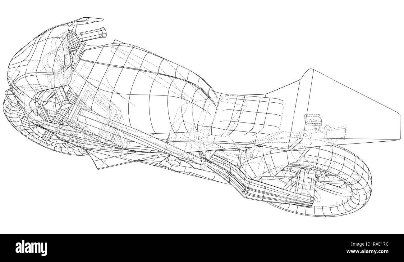 Technique Moto Sport de fil de fer. Le rendu 3D de vecteur Illustration de Vecteur