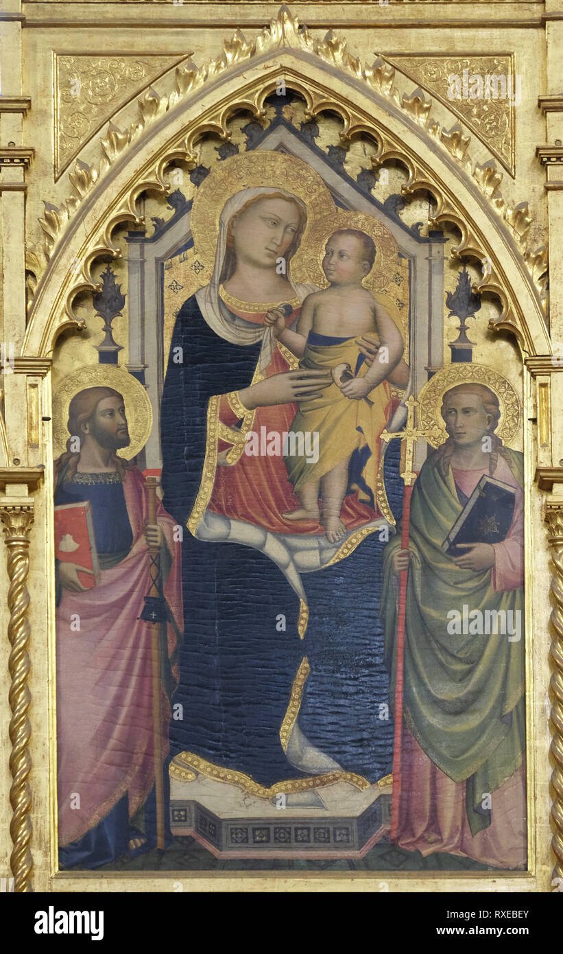 Madonna avec l'enfant par Niccolò Gerini, détail de Polyptique de l'autel dans la basilique Santa Croce à Florence Banque D'Images