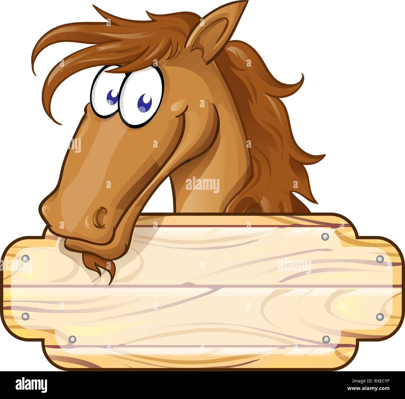 Happy Horse Cartoon Mascot Avec un Blank Sign.vector illustration Illustration de Vecteur