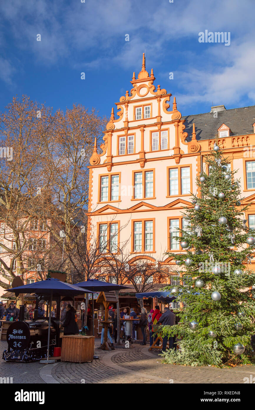 Musée Gutenberg, Mayence et Marché de Noël, Rhénanie-Palatinat, Allemagne Banque D'Images