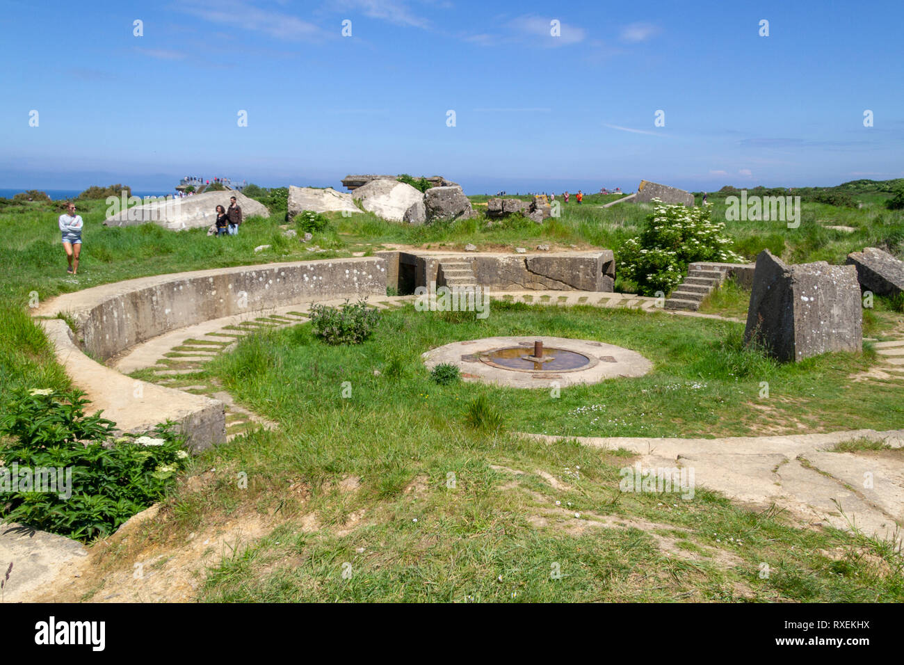 Vue générale sur la Pointe du Hoc, une partie du site du Débarquement à Omaha Beach, Normandie, France. Banque D'Images