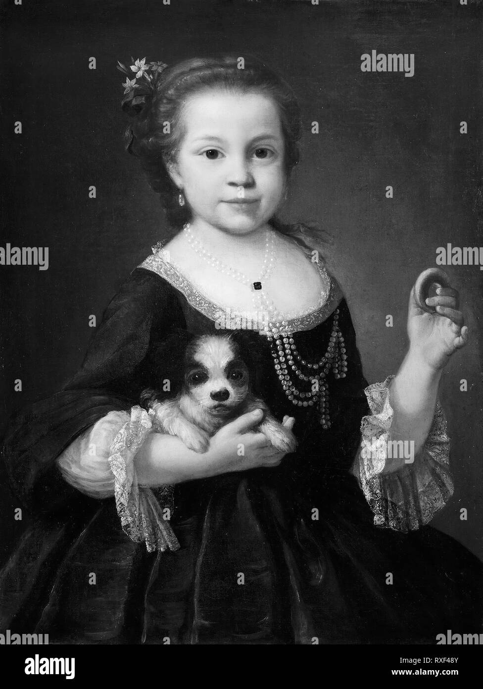 Portrait d'une fille avec un chien. Attribué à Alessandro Longhi. Date : 1735-1745. Dimensions : 64,8 x 49,5 cm (25 1/2 x 19 1/2 in.). Huile sur toile. Origine : Rome. Musée : le Chicago Art Institute. Banque D'Images