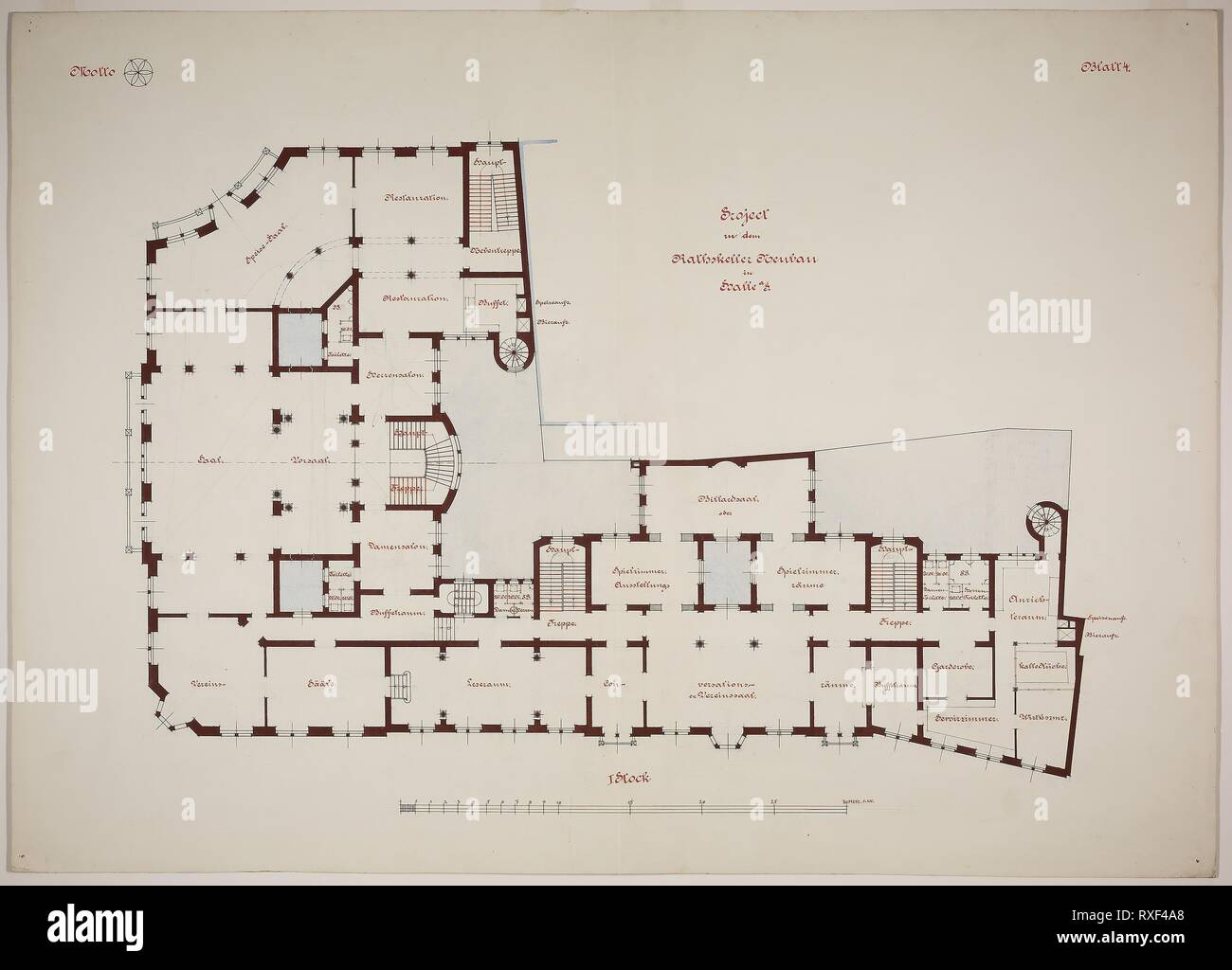 Neubau Rathskeller, Halle (Saale), Saxe-Anhalt, Allemagne, Premier Plan d'étage. Peter J. Weber ; American, né en Allemagne, 1863-1923. Date : 1882-1892. Dimensions : 61 × 84 × 33 cm (24 1/16 in.). Crayon, encre, aquarelle, tempera et sur papier. Origine : Saxe-Anhalt. Musée : le Chicago Art Institute. Auteur : Peter Joseph Weber. Banque D'Images