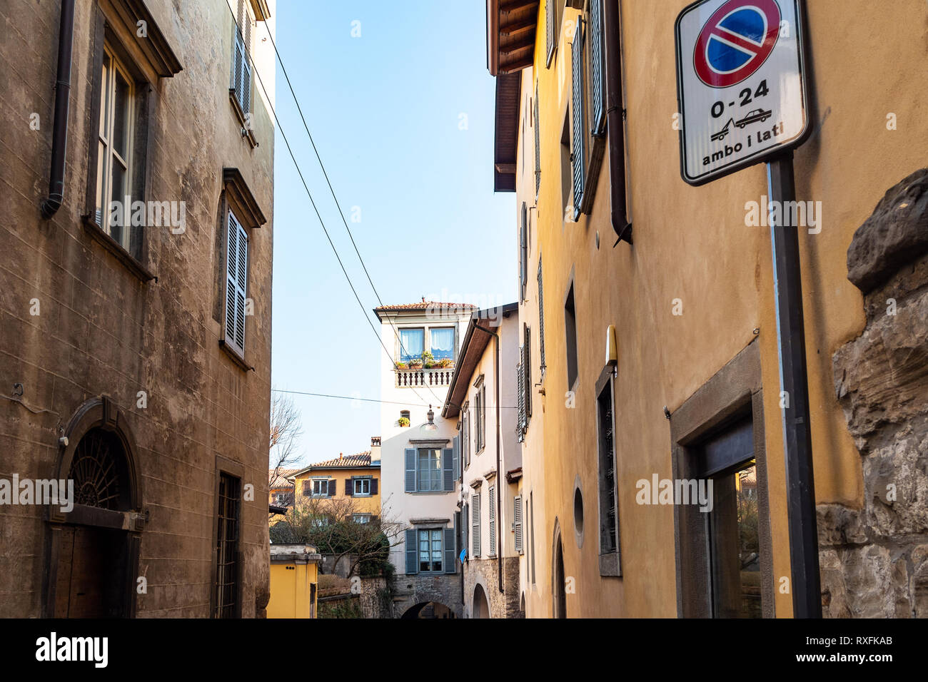 Voyage d'Italie - maisons d'habitation en Citta Alta (Ville Haute) de la ville de Bergame, Lombardie Banque D'Images