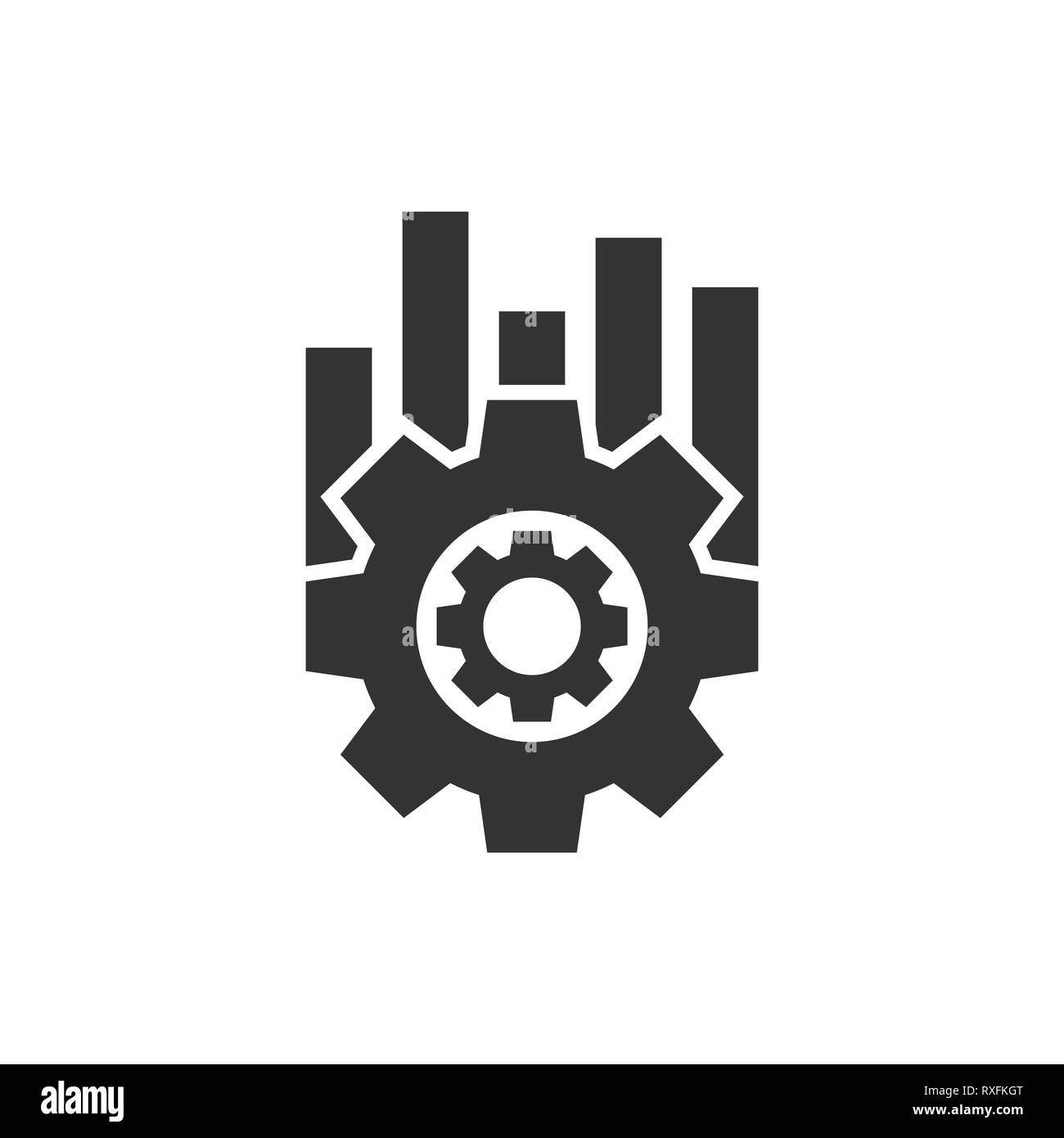 Dans l'icône du projet Opération style plat. Le processus d'engrenage vector illustration sur fond blanc isolé. Produire de la technologie business concept. Illustration de Vecteur