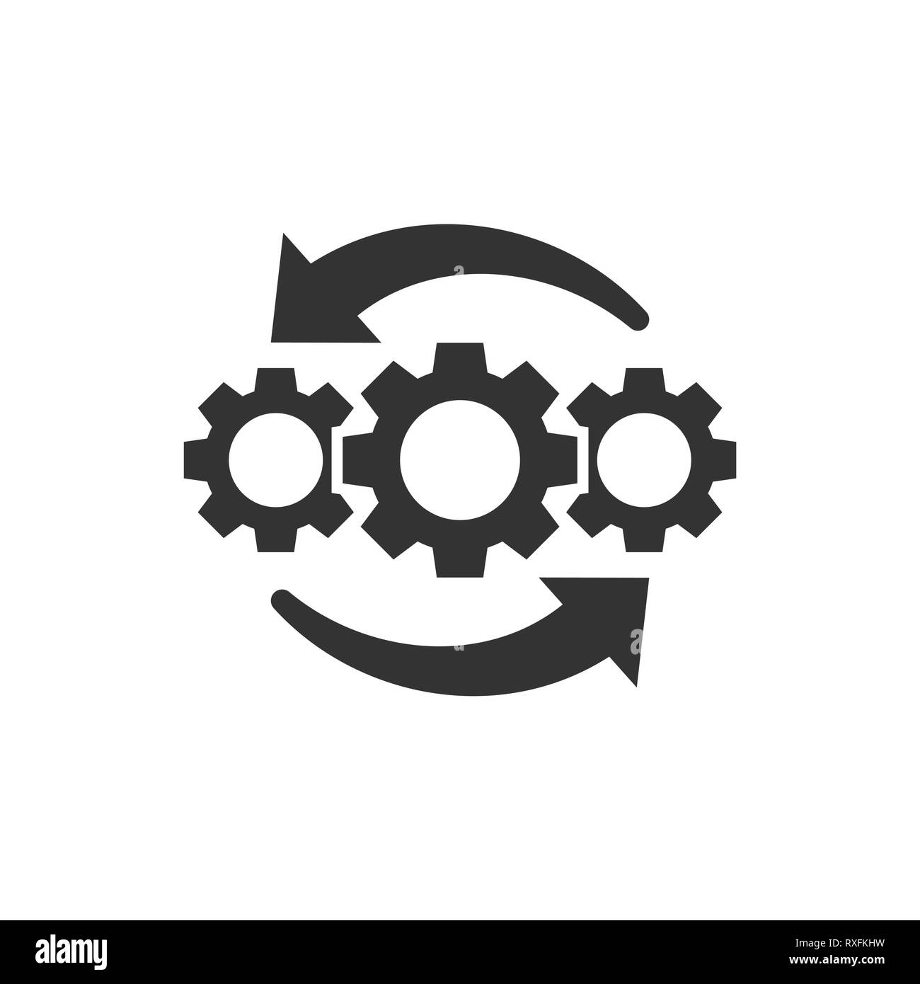 Dans l'icône du projet Opération style plat. Le processus d'engrenage vector illustration sur fond blanc isolé. Produire de la technologie business concept. Illustration de Vecteur