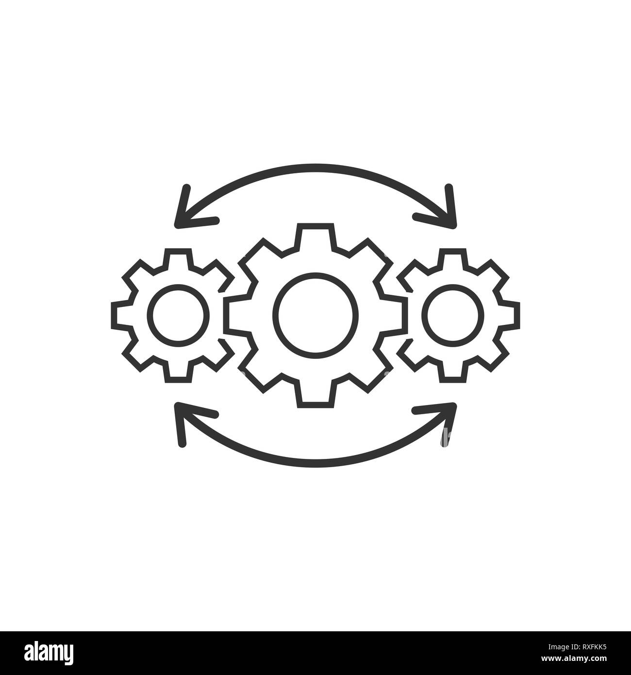 Dans l'icône du projet Opération style plat. Le processus d'engrenage vector illustration sur fond blanc isolé. Produire de la technologie business concept. Illustration de Vecteur