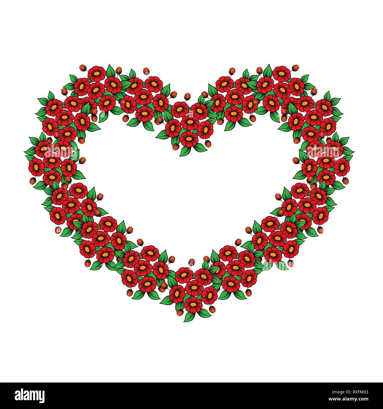 Cadre coeur floral rouge isolé sur fond blanc Illustration de Vecteur