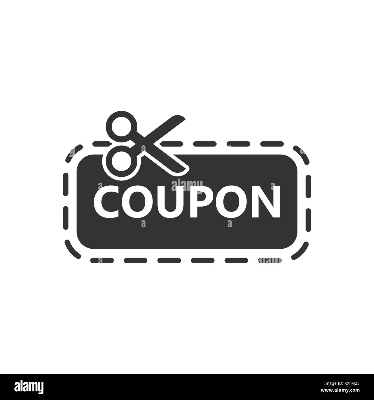 Coupon de l'icône dans le style plat. Ciseaux avec étiquette de prix vector illustration sur fond blanc isolé. Autocollant vente concept d'entreprise. Illustration de Vecteur